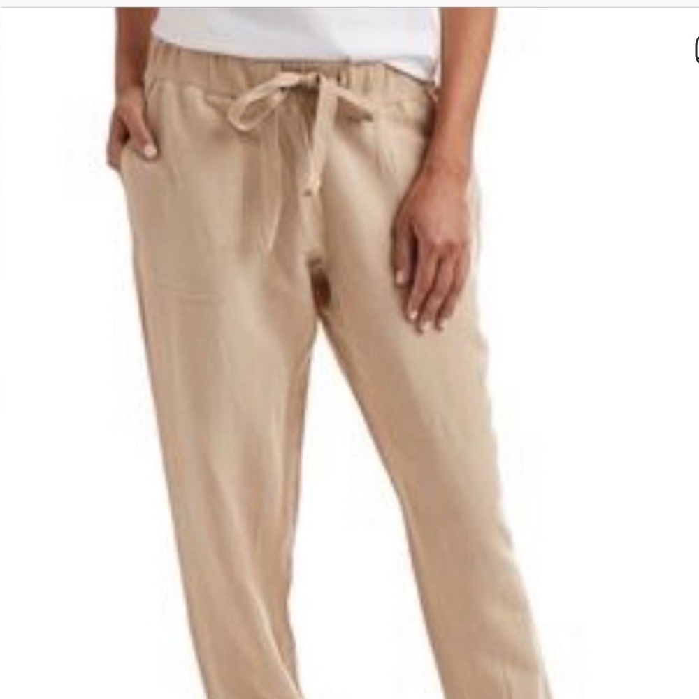 Vineyard Vines Med. Linen Blend Drawstring Jogger Pants in Tan